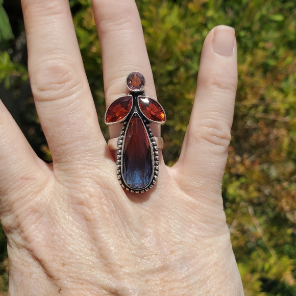 New Bi-Color Tourmaline, Garnet 925 Silver Ring. - Picture 9 of 16